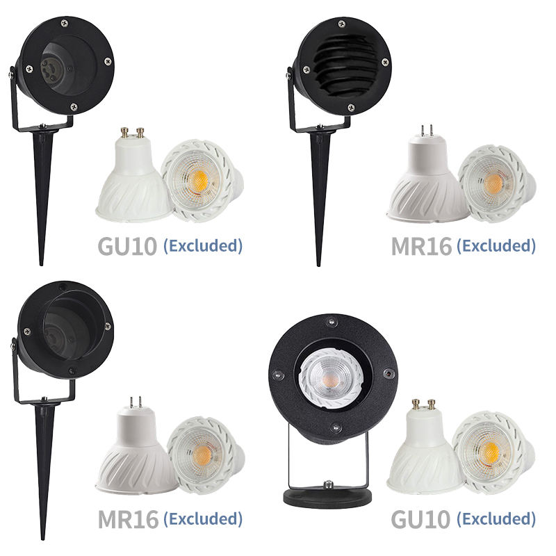 Outdoor LED Landscape Spotlight - Ground Insert and Wall Mount Options, GU10/MR16 Base Compatible (Bulbs Excluded), Waterproof, for Garden, Lawn, and Yard Lighting