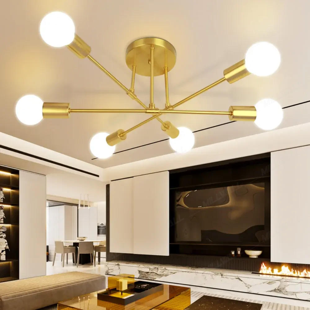Nordic - Style Sputnik Chandelier - Gold Finish, 6 - Light Design
