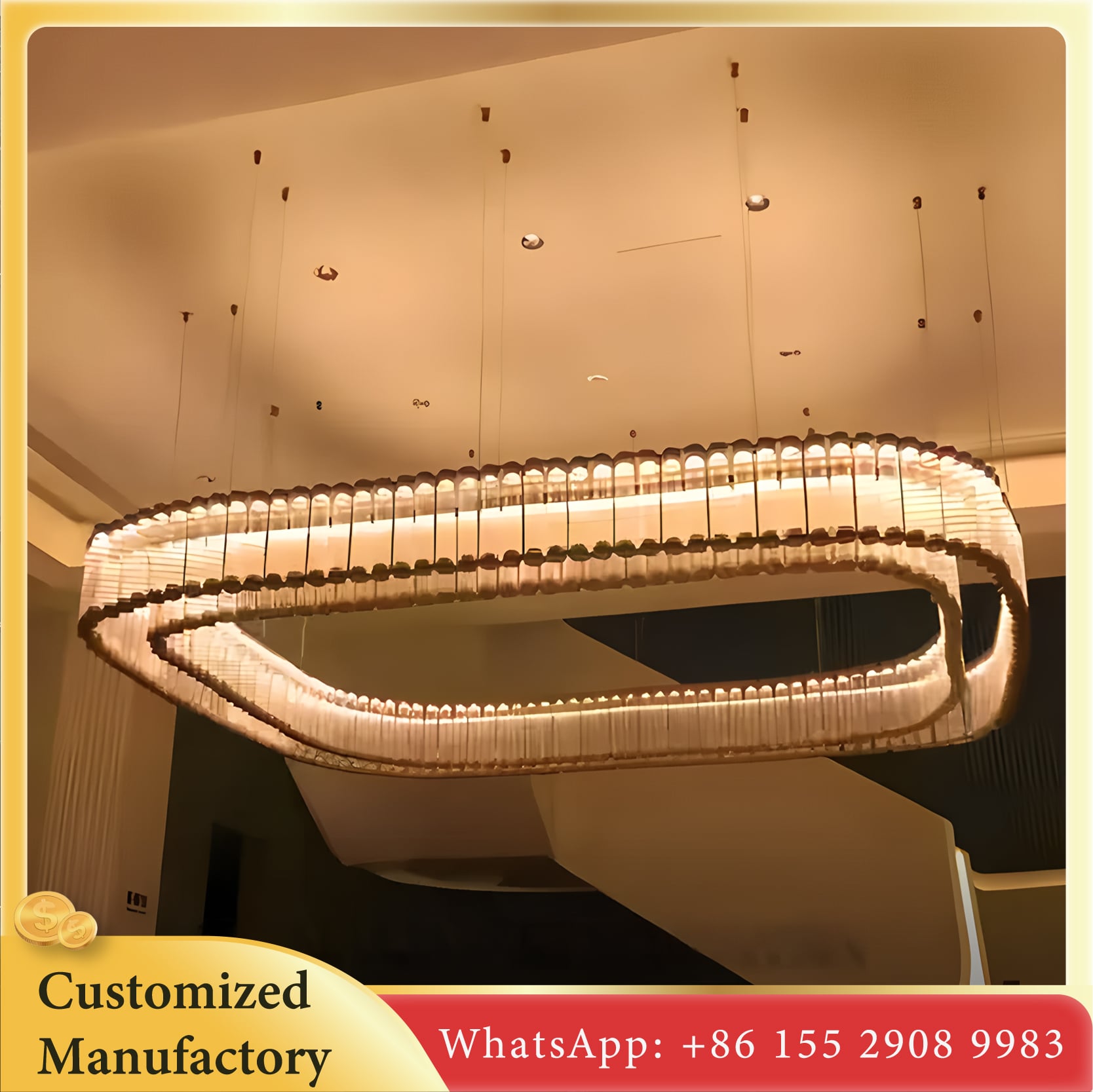 Oval Crystal Tube Chandelier - Engineering Customization, Modern Luxury Design, for Hotel Lobby, Ballroom, and High-end Residential Dining Room, Warm White Light