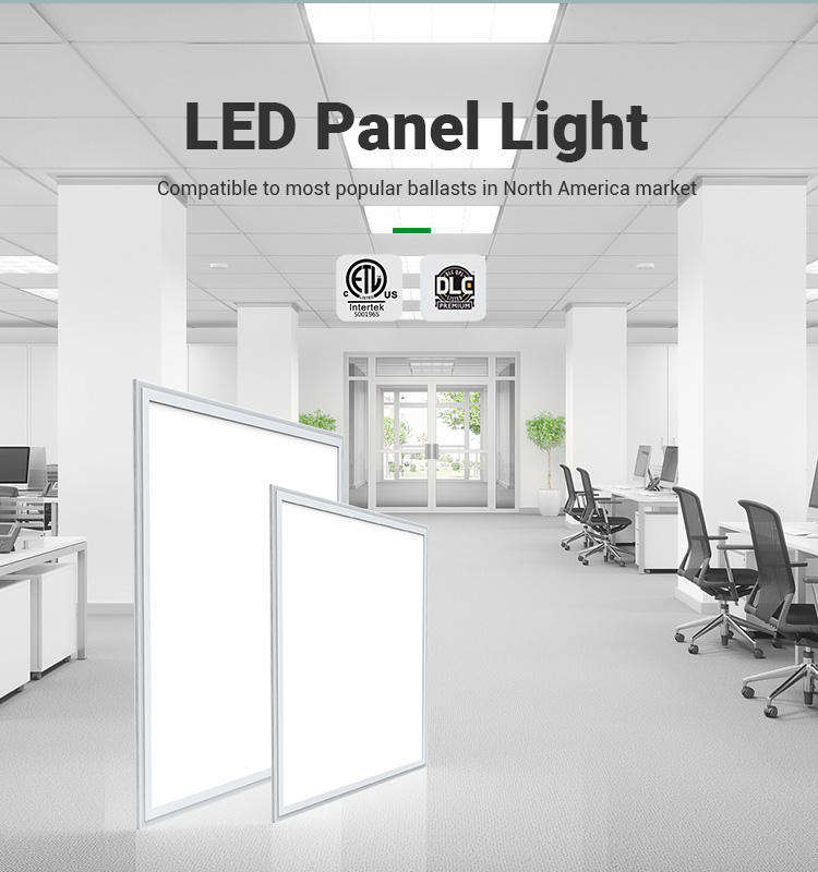 LED Panel Light - 5 CCT (3500K-6500K) & 5 Wattages Adjustable, 0-10V Dimmable, DLC & ETL Listed, for Office and Commercial Lighting, Easy Installation