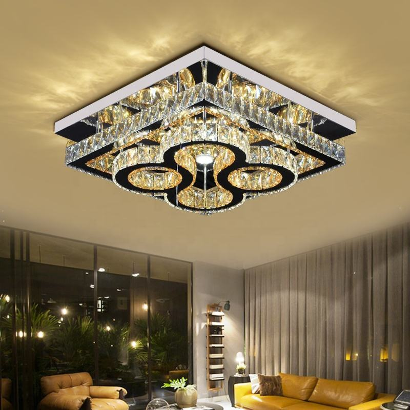 Luxury 1. Luxury Crystal Ceiling Light with Stainless Steel Frame - Square Design