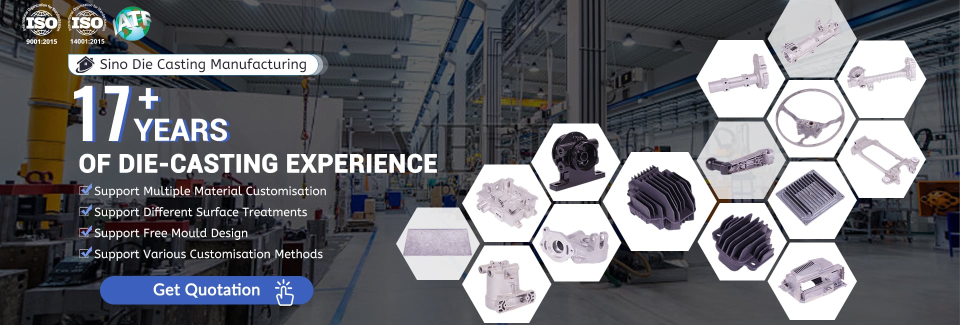 Sino Die Casting – 17 years die-casting experience with material customization, surface treatments, and free mold design.