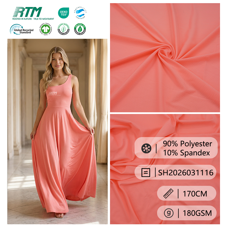 SH2026031116 – Fabrikadan birbaşa satış: Geyimlər və idman geyimləri üçün 180 q/ kv.m yüksək elastiklikli, nəfəsalı, tez quruyan triko poliester-spandex jakkard torşəkilli parça
