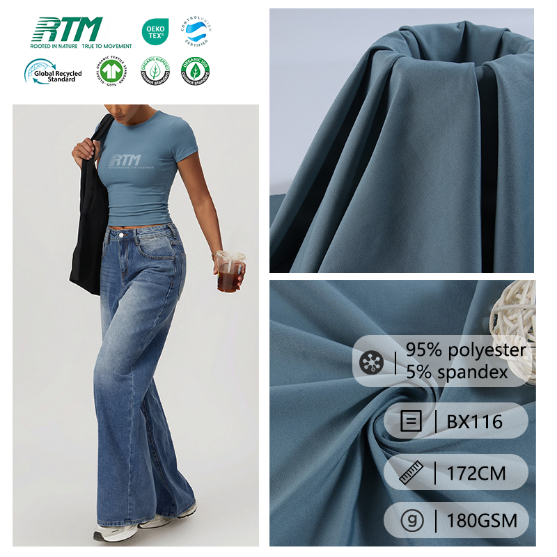 BX116-OEM/ODM 100D High Elasticity Single-Sided Knitted Soft Breathable Wrinkle Resistant 95 Polyester 5 Spandex For Vest T-shirts Yogawear