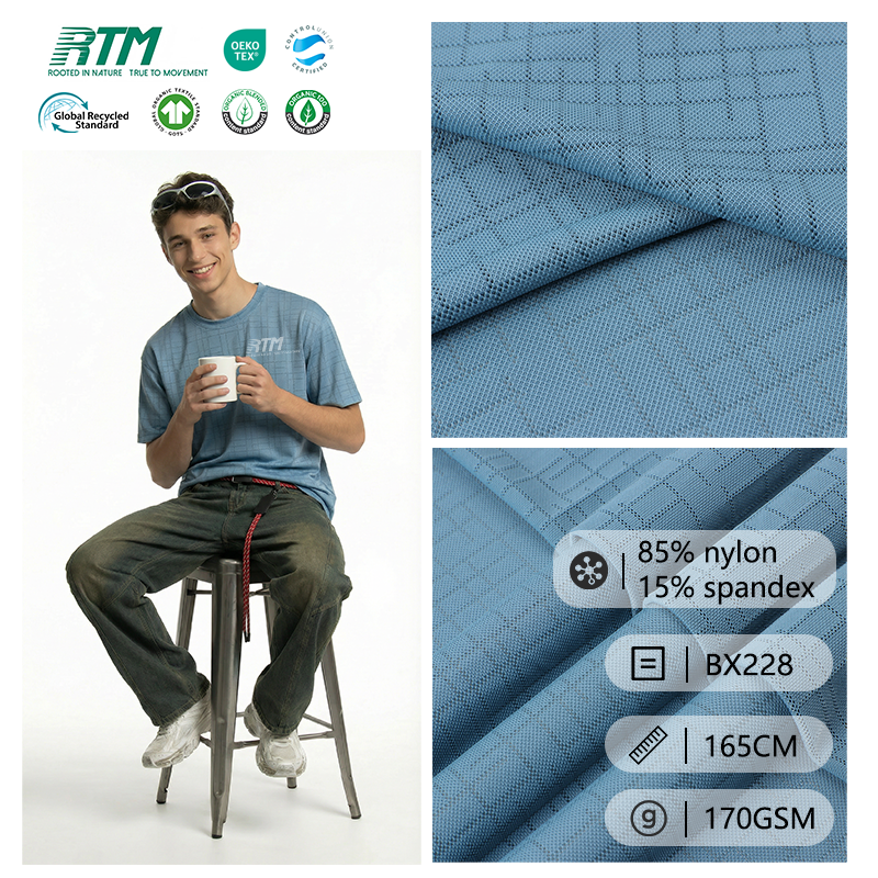 BX228-High Quality 170GSM Cool Feeling Soft Durable Nylon Abrasion-Resistant Spandex Ice Silk Mesh Stretch Jacquard Yoga Fabric Optimal For T-Shirt Sportswear 