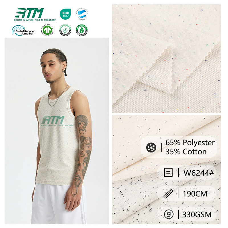 W6244#-Groothandel 330 g/m² gebreide stof met schubbenstructuur, kreukvrij en snel drogend, 65% polyester en 35% katoen, French terry-stof voor hoodies en sweatshirts