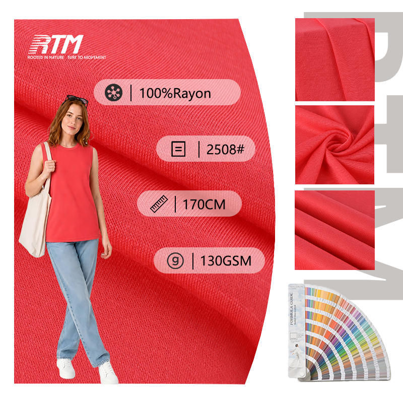 2508#-Sustainable 100% Rayon Jersey Fabric 130gsm Silky Soft Stretch Knit Fabric by the Yard for T-Shirts Vests Tank Tops Sewing