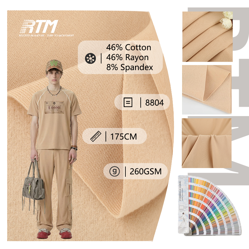 8804-Topdan Satış, OEM Yumuşaq, İsti, Statik Elektriyə Qarşı, Pillingə Qarşı Pamuk-Rayon-Spandex 1x1 Rayon Jersey Rib Parça (T-Shirt və Ev Geyimi üçün)