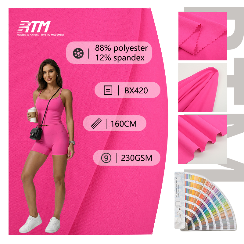 BX420-OEM/ODM 230GSM Srednja težina Jednostrana četkica, pletena, otporna na abraziju, poliester, tkanina od spandeksa za sportsku odjeću, yoga odjeća, legingi