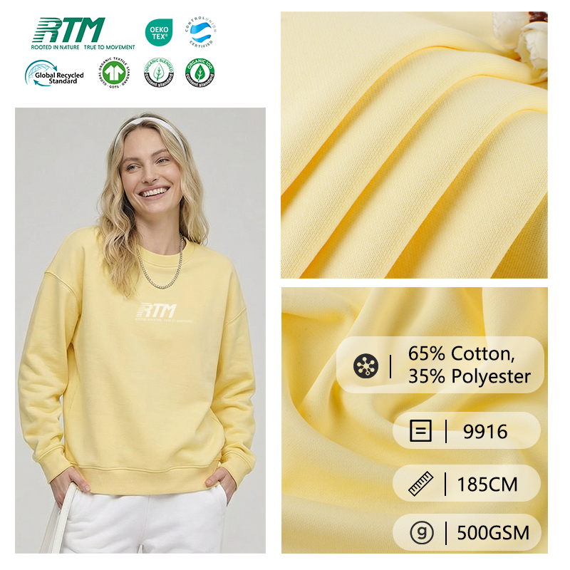9916-Fashion Style 500GSM Heavyweight Soft Comfortable Durable Warm Knitted 65% Cotton 35% Polyester Terry Fabric For Autumn Winter Sweatshirts