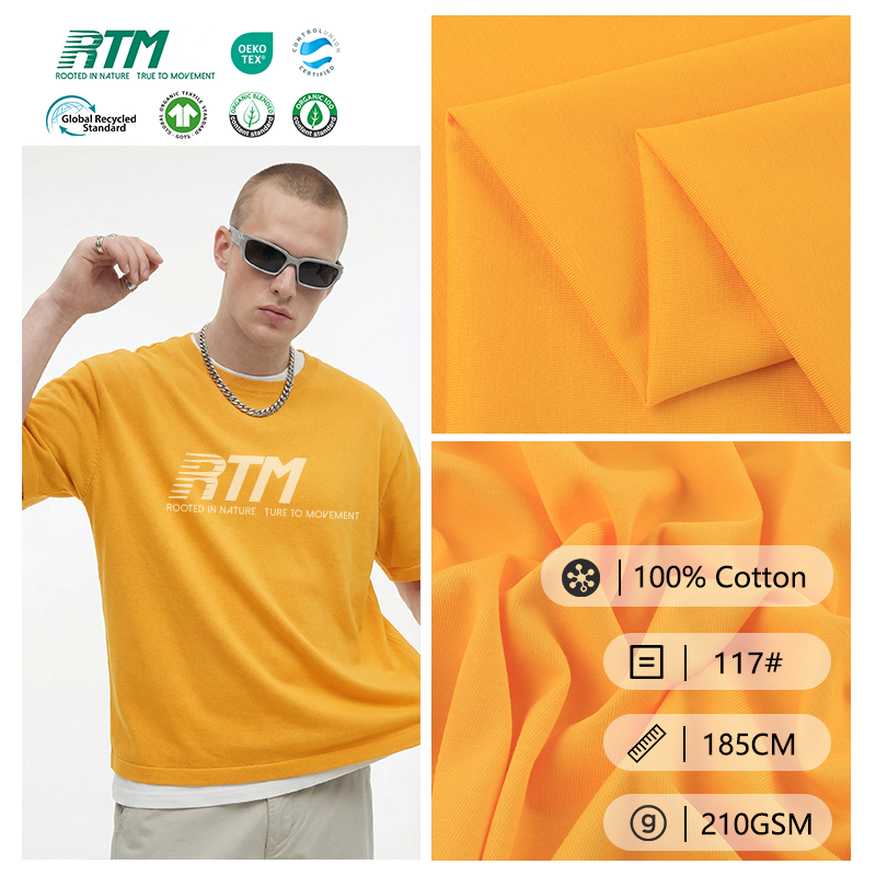 117#- Çox satılan, 210 GSM orta çəki, orqanik, statik elektrikə qarşı, büzülməyə qarşı, 40S düz toxunmuş, 100% pamuklu trikotaj parça (T-shirtlər üçün)