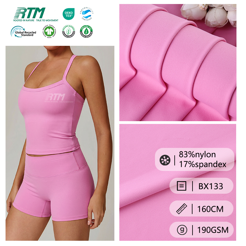 BX133-OEM/ODM 190GSM Light weight Anti Pill Knitted 83% Nylon 17% Spandex Fabric For Yogawear Underpants T-shirt
