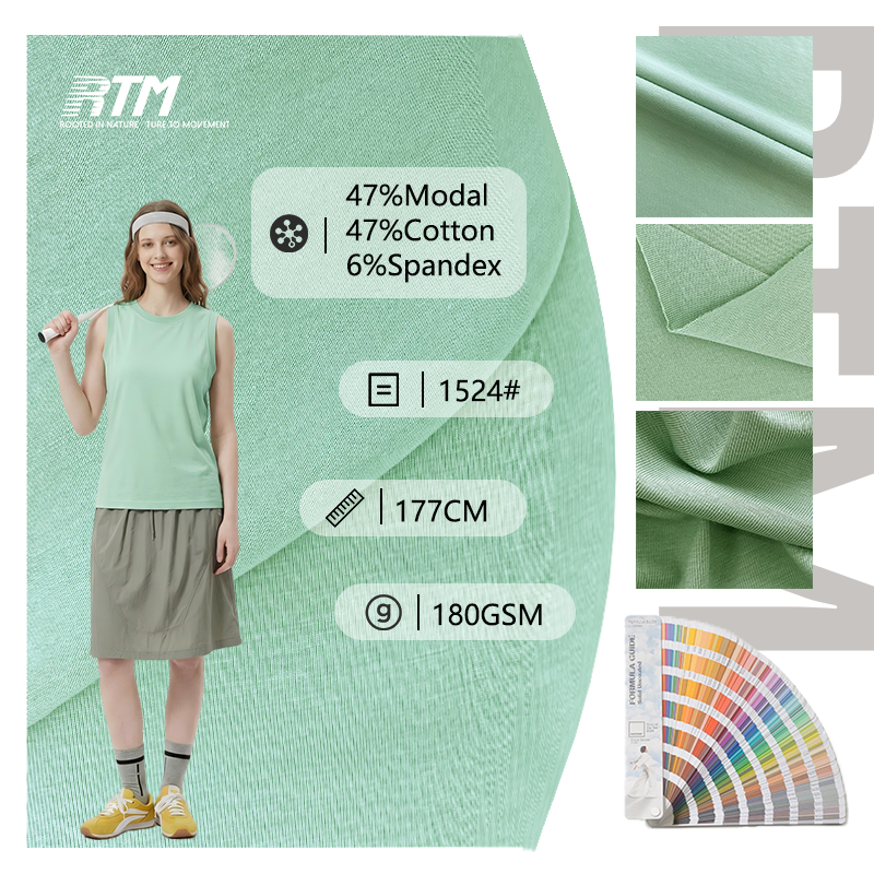 8114#-Lightweight Modal Cotton Spandex Jersey Knit Fabric 160gsm 47% Modal 47% Cotton 6% Spandex Stretch Fabric for Sewing T-Shirts Underwear Pajamas Activewear
