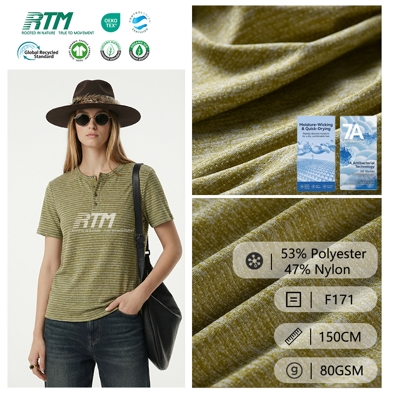 F171-Populyar Məhsul, 80 q/m² soyuq hiss verən, tez quruyan, antibakterial, 53% poliester, 47% nylon tək jersey parça – açıq havada idman geyimləri üçün