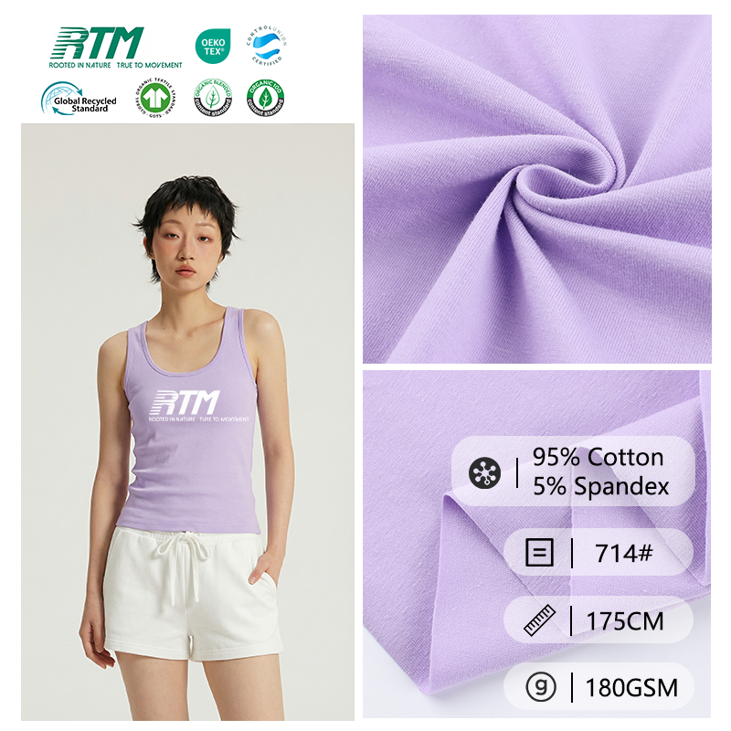714#-Custom 180GSM Lightweight Anti-Bacteria Anti-static Comfortable 95%Cotton 5%Spandex 32S Combed Knitted Fabric For Spring Summer Short-sleeve T-shirt
