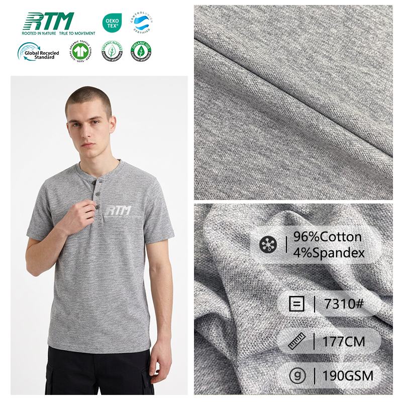 7310#-Custom Cotton Spandex Pique Knit Fabric 190gsm Lightweight Four-Way Stretch Fabric for Sewing Polo Shirts T-Shirts Uniforms Athletic Wear