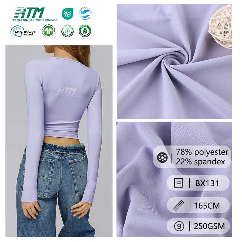 BX131-Hot Selling 250GSM Double Brushed Quick-dry Breathable 78% Polyester 22% Fabric For Yogawear Activewear