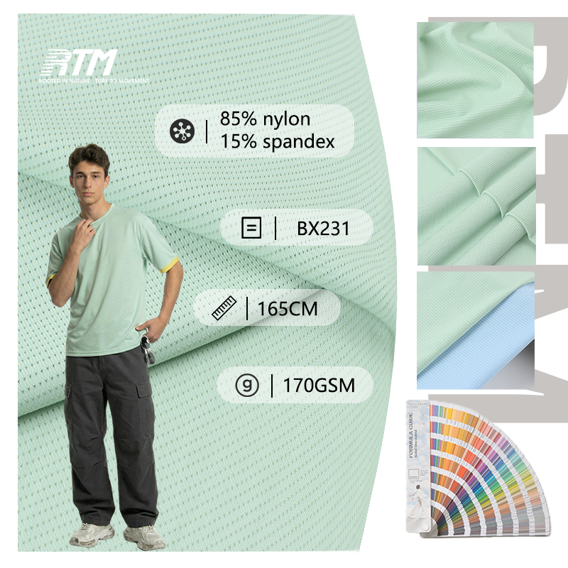 BX231-85% Nylon 15% Spandex 170gsm Quick-Dry Cool-Touch Eyelet Mesh Fabric for Cycling Running Shirts Yoga Wear by the Yard\n