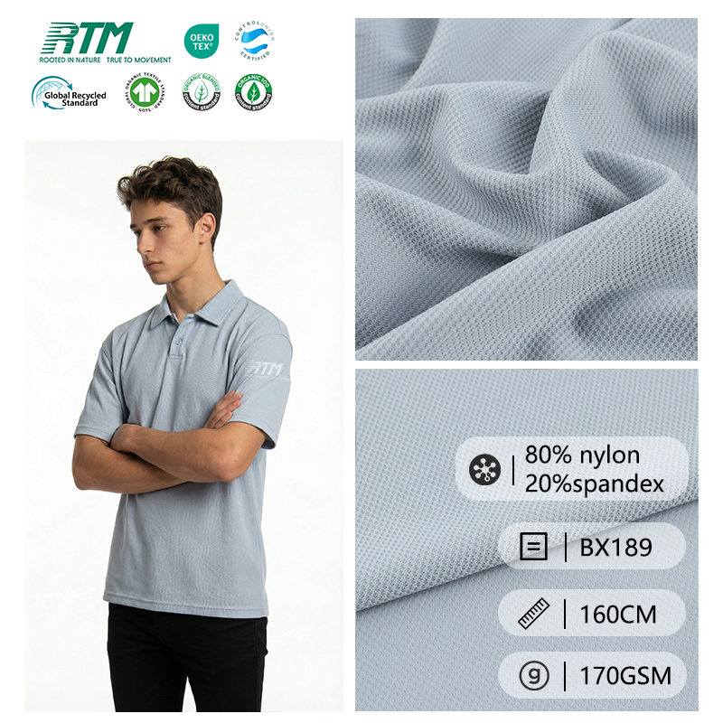 BX189 – Mykt stoff i jakkardvev med 80 % nylon og 20 % spandex i bihulemønster – 4-veis strekkbart, matt warp-strikkstoff for undertøy, badetøy, T-skjorter og aktivtøy