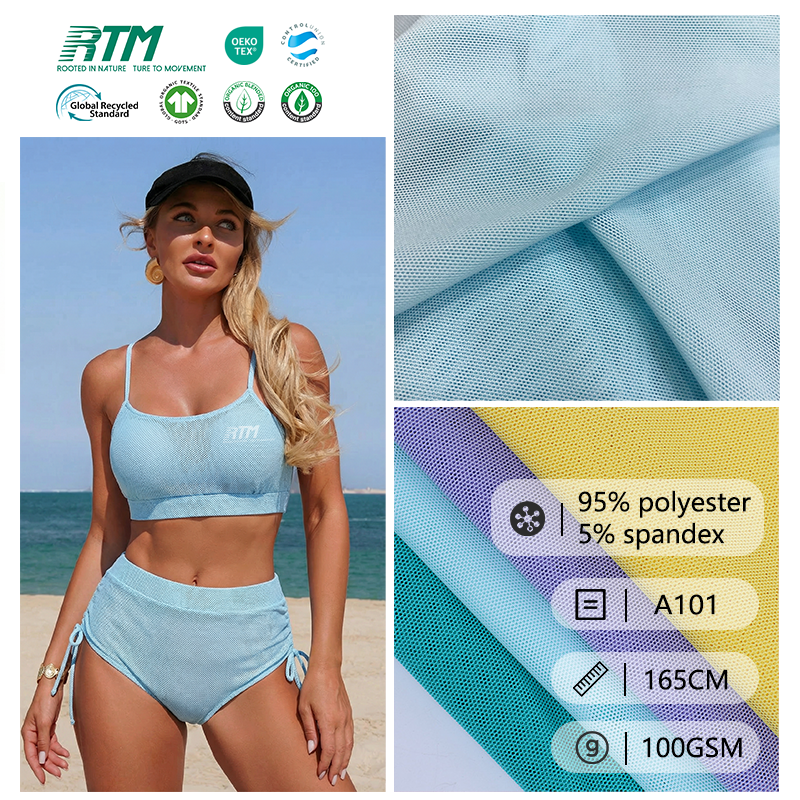 A101-40D Rahat və nəfəsalı, 95% poliamid, 5% spandex şəbəkə toxumu — iç geyim, bikini və üzgü kostyumları üçün