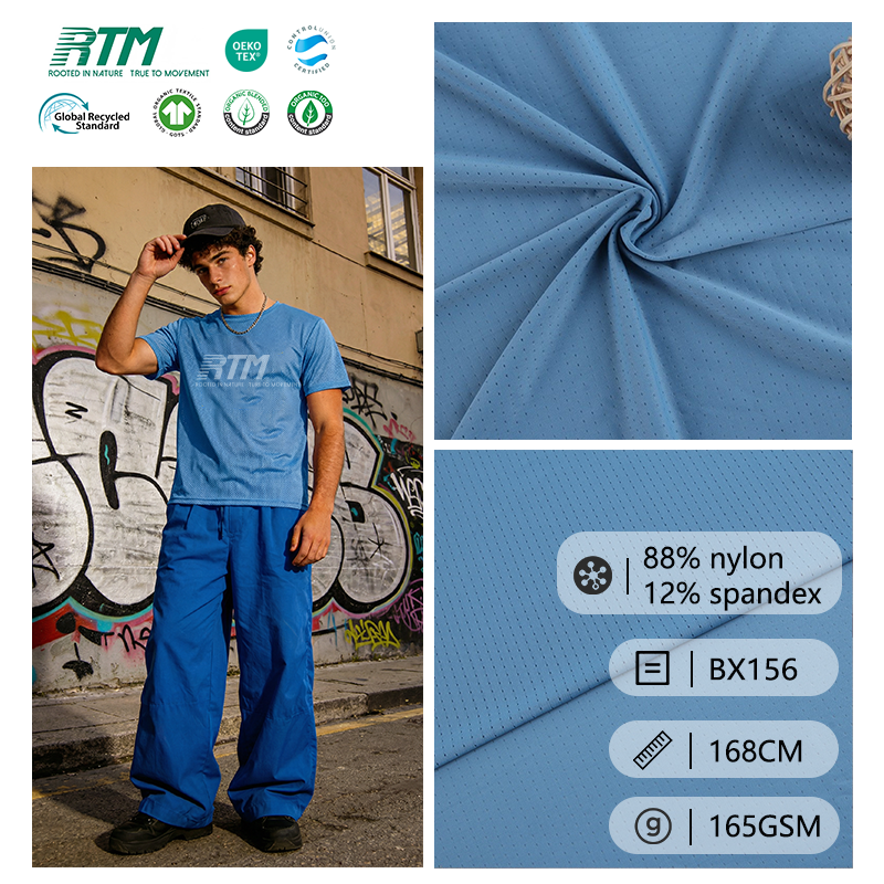 BX156 – 88 % nylon, 12 % spandex, ventilert jacquardvev, 165 g/m², 4-veis strekkbar, raskt tørkende stoff for yoga-, trenings- og sportsklær