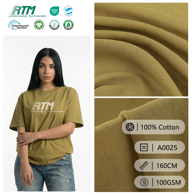 A0025-نسيج قطني خالص محبوك مقاوم للتجاعيد، خفيف جدًّا بوزن 80 غرام/م²، صديق للبيئة ومتين، بنمط ريب 1×1، بحد أدنى من الكمية المطلوبة للطلب (MOQ) لصنع القمصان والسترات