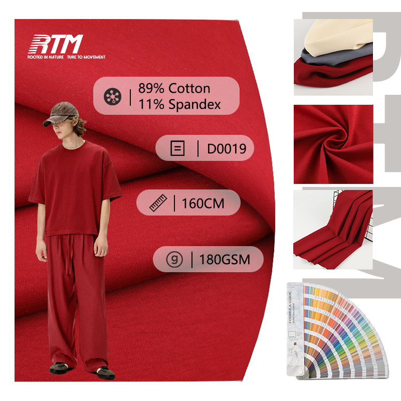 D0019-Fabrikadan birbaşa təchizat: 180 Q/SM, ekoloji dost, ultra-yumşaq, ultra-davamlı, 89% pamuk, 11% spandex trikotaj düz toxumu, T-shirtlər, moda alt qatları və gündəlik xarici geyimlər üçün