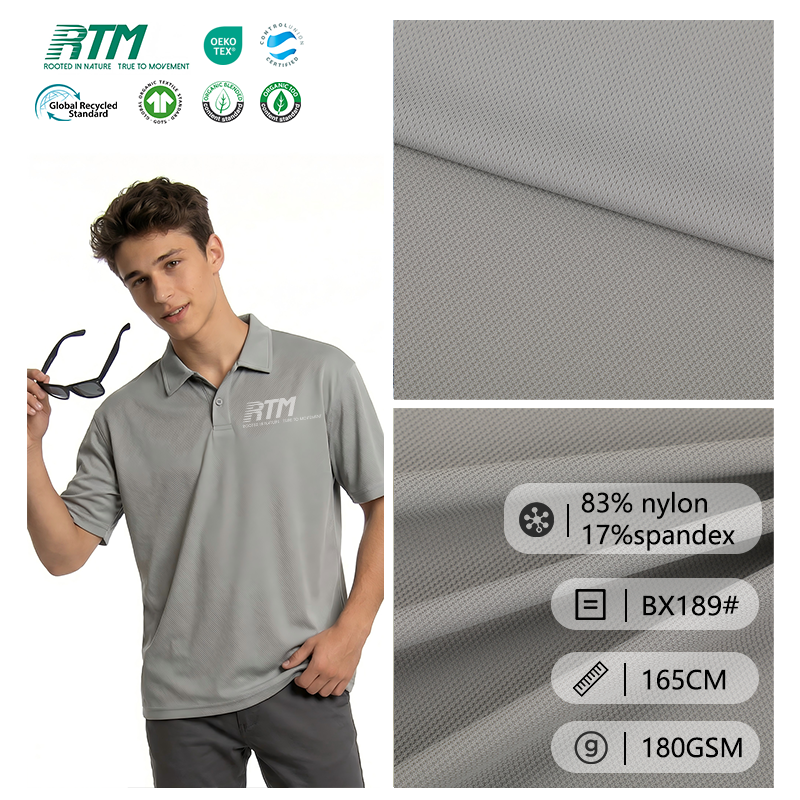BX189# – Bestselger: 4-veis strammbar, rynkebestandig, fuktabsorberende strikket stoff i jakkardvev med 83 % nylon og 17 % spandex for sportstøy og toppstykker