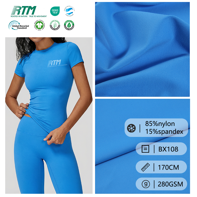 BX108-Wholesale In Stock 280GSM High Elastic Knitted Moisture Wicking Soft Breathable 85 Nylon 15 Spandex For Sportswear Swimwear Suits Outdoor Clothing