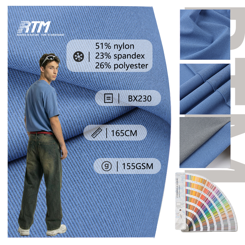 BX230-51% Nylon 26% Polyester 23% Spandex 155gsm 40D Two-Tone Heather Quick-Dry Stretch Athletic Fabric for Gym T-Shirts Yoga Activewear by the Yard