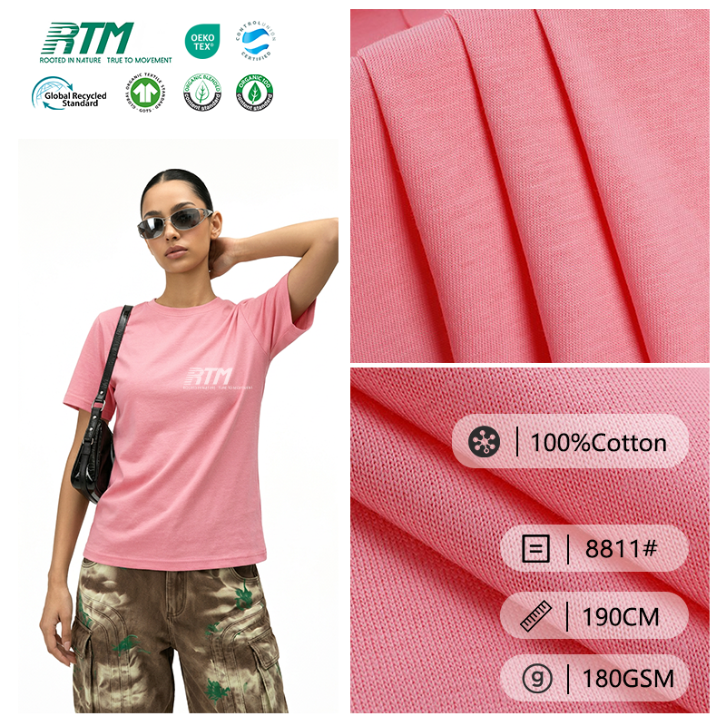 8811#-In Stock 100% Cotton Jersey Knit Fabric 180gsm Anti-Pilling Soft Thin Lightweight Stretch Fabric for Sewing T-Shirts Casual Tops Dresses Activewear