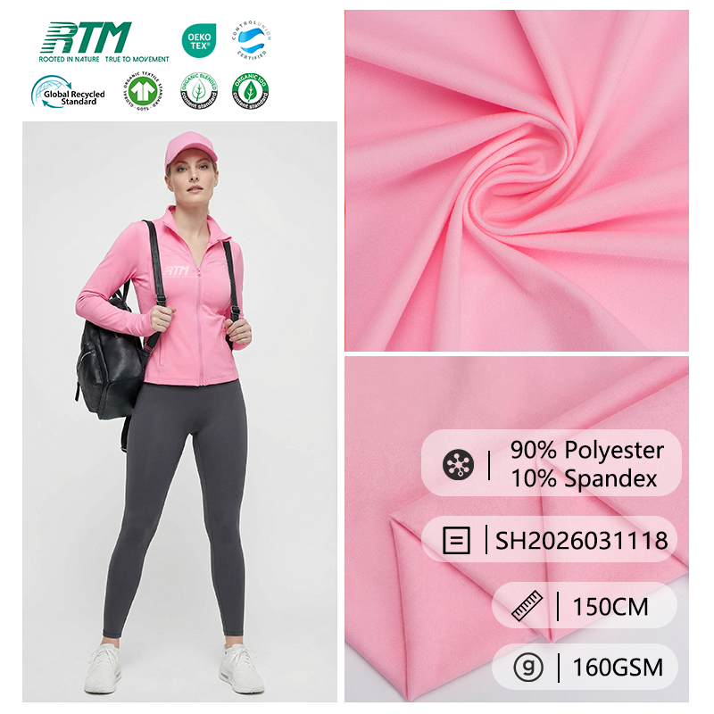 SH2026031118 – 70D yüksək elastiklikli Lycra, tərəfli rahat və tez quruyan poliester-spandex parça; gündəlik geyimlər, aktiv geyimlər, yoga geyimləri və alt qatlar üçün