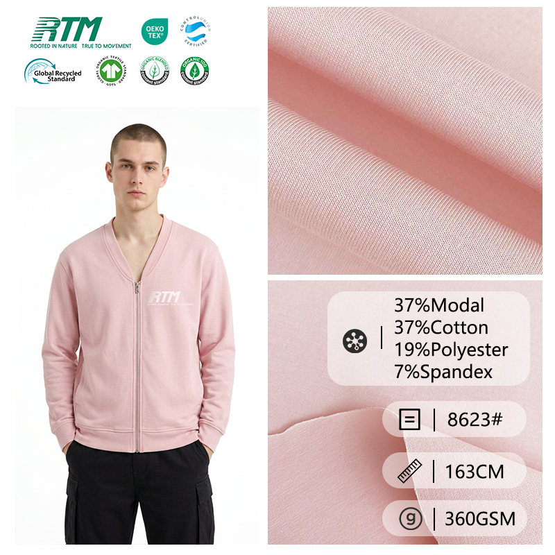 8623# – Fransk Terry-stoff, dobbeltstrikket, 4-veis strekk, 360 g/m², modal, bomull, polyester og spandex, silkeaktig mykt, naturlig fall for sweatshirts, sweatpants og hoodies