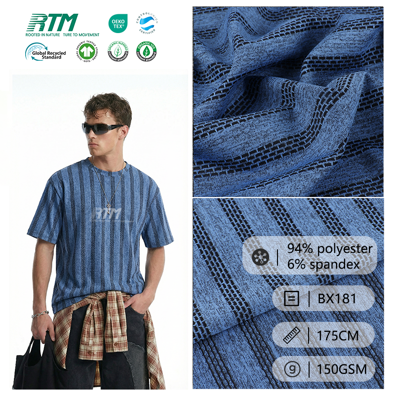 BX181-Four-Way na Mataas na Elasticidad, Komportableng Pananamit na Tinitiis ang Paggamit, Malambot na Nakakalukot na Cationic Jacquard na Polyester Spandex na Telang Pananamit para sa Pananamit sa Fitness at Yoga