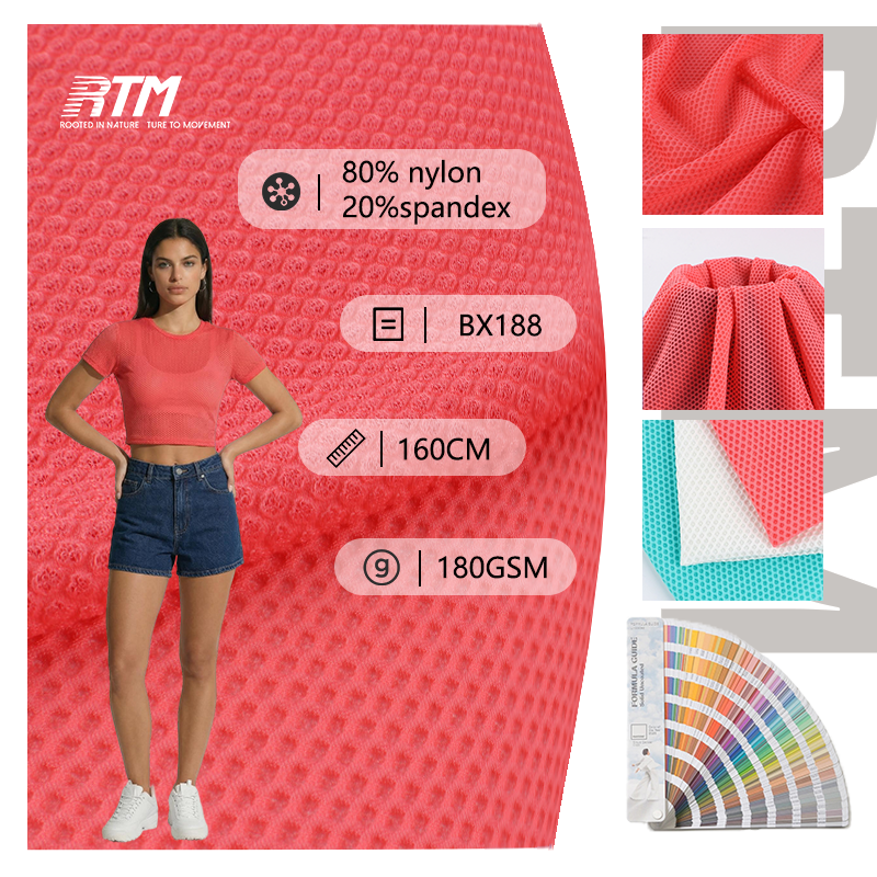 BX188 – Avkjølende isfølelses-stoff i jakkardvev med 80 % nylon og 20 % spandex i boblemønster – 4-veis strekkbart, matt warp-strikkstoff for T-skjorter, hverdagstopper og hjemmetekstiler