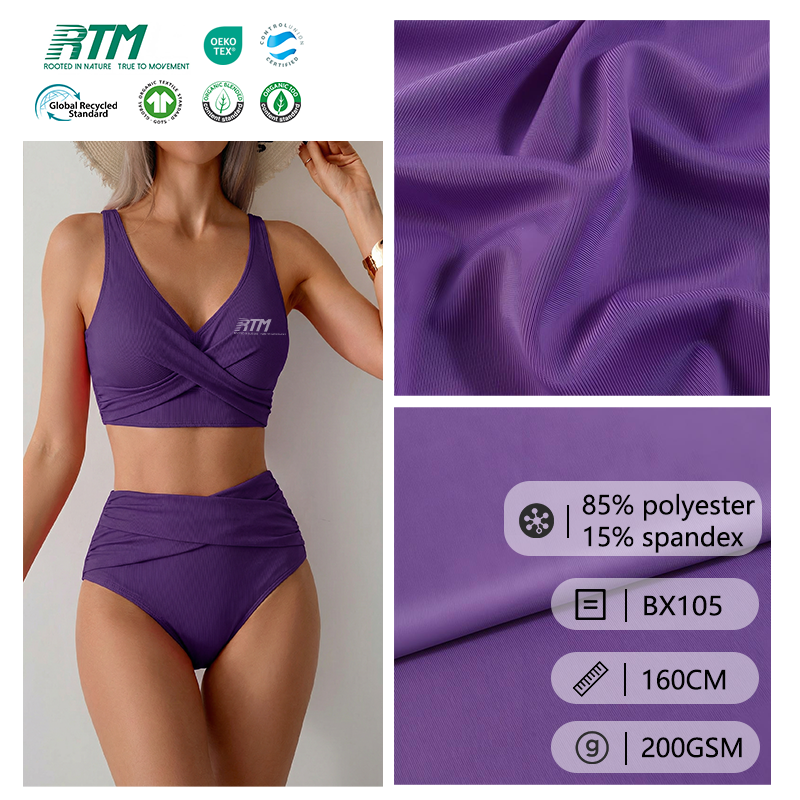 BX105-Yeni Stil, 200 Q/SM, 4 İstiqamətli Uzanan, Dayanıqlı, Aşınmaya Davamlı, Xloradavamlı 85% Polyester, 15% Spandex Parça – Uşaqlar üçün Maye Geyimi üçün