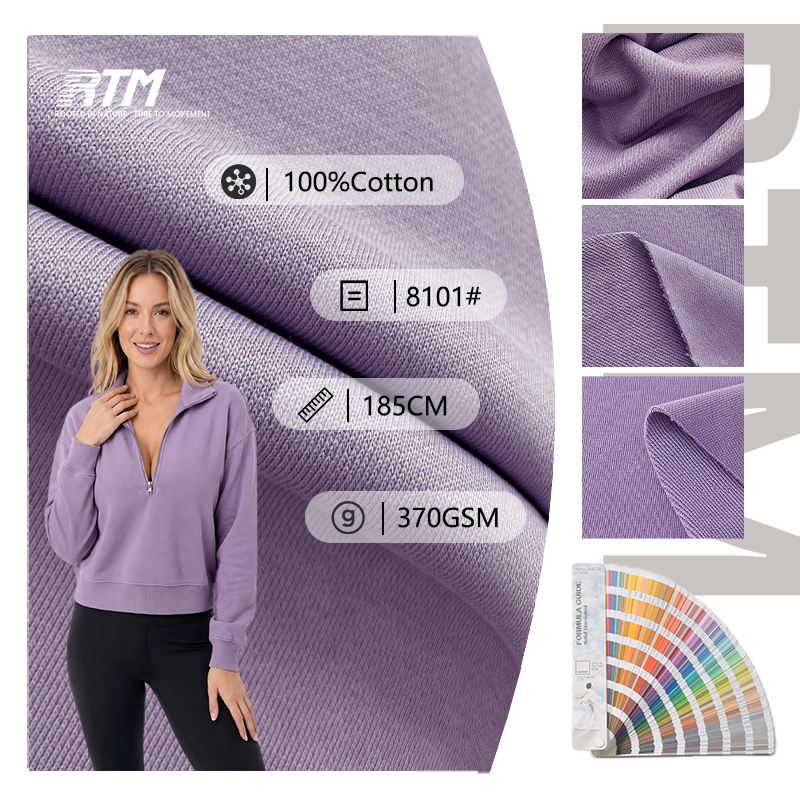 8101# – Tungt dobbeltrådet terry-stoff, ekstra tykt, naturlig varmt, 100 % bomull, 370 g/m² for hoodies, ytterklær og jakker