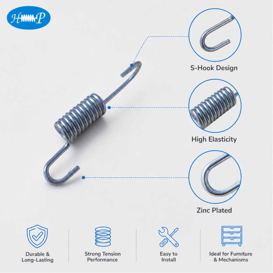 custom stainless steel small coil extension spring zinc plating furniture open hook adjustable recliner tension spring with hook-2