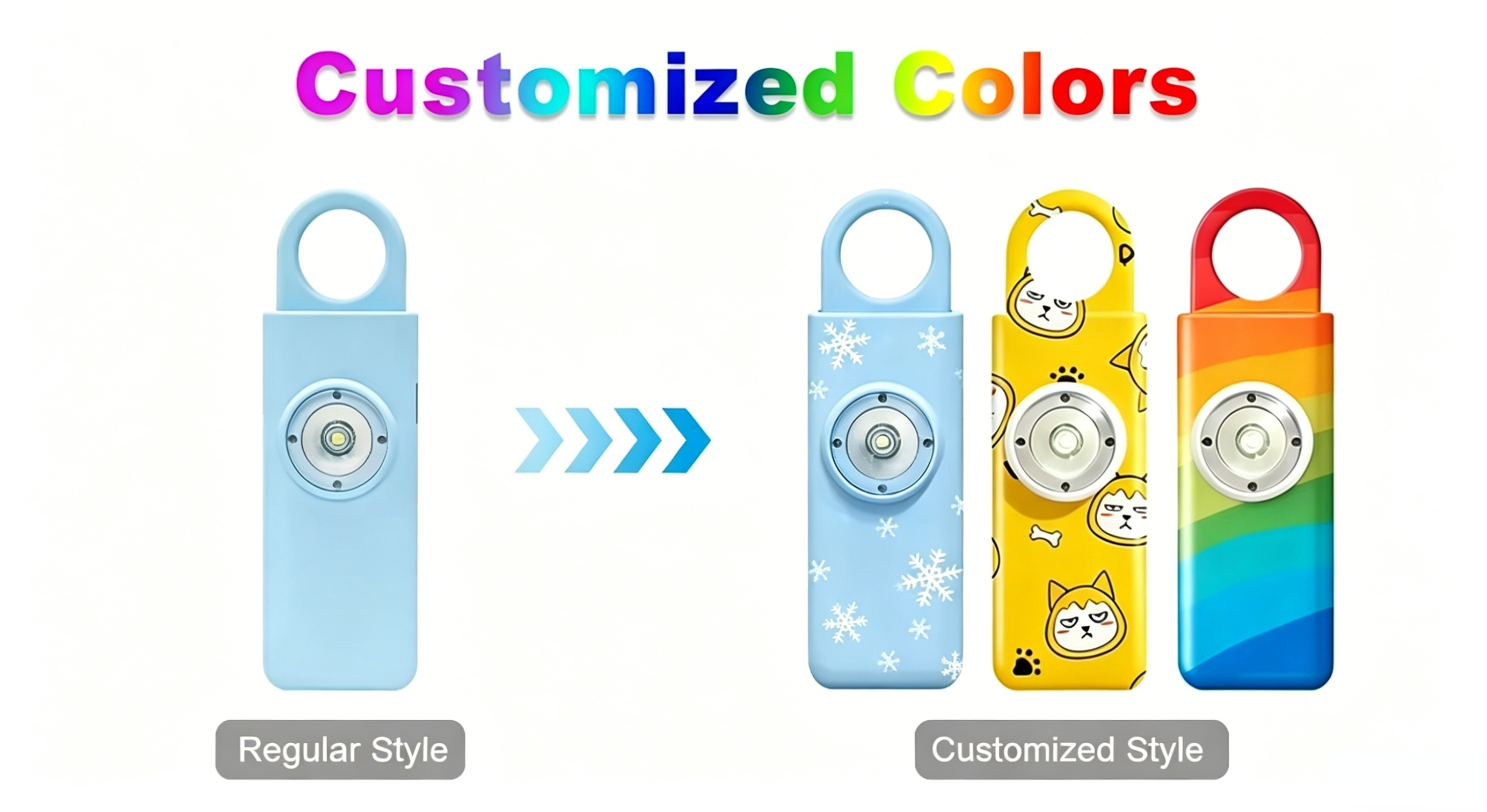 OEM ODM Rechargeable Personal Safety Alarm Keychain with LED Flashlight 130dB Self Defense Device Alarm for Women Kids Elderly details