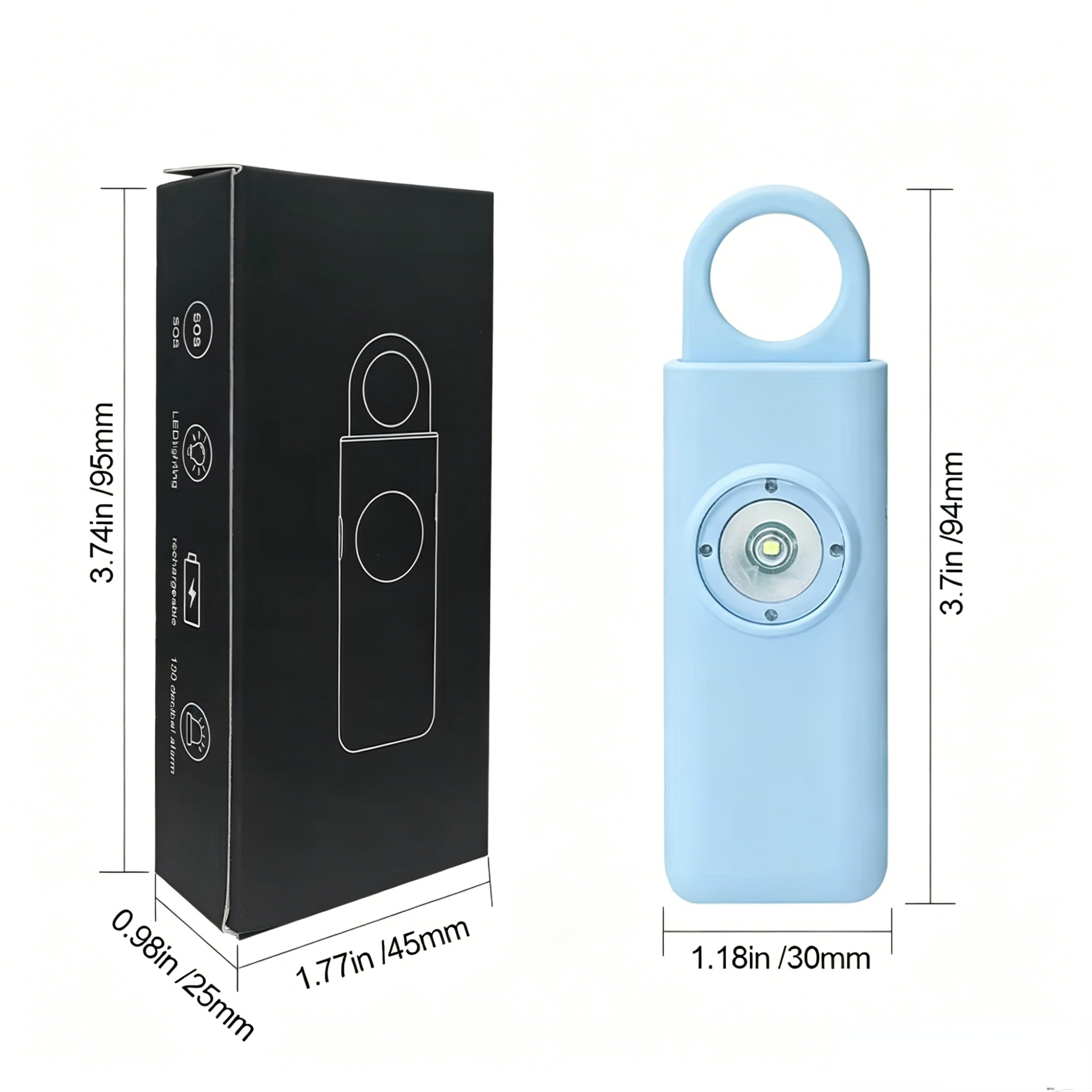 OEM ODM Rechargeable Personal Safety Alarm Keychain with LED Flashlight 130dB Self Defense Device Alarm for Women Kids Elderly details
