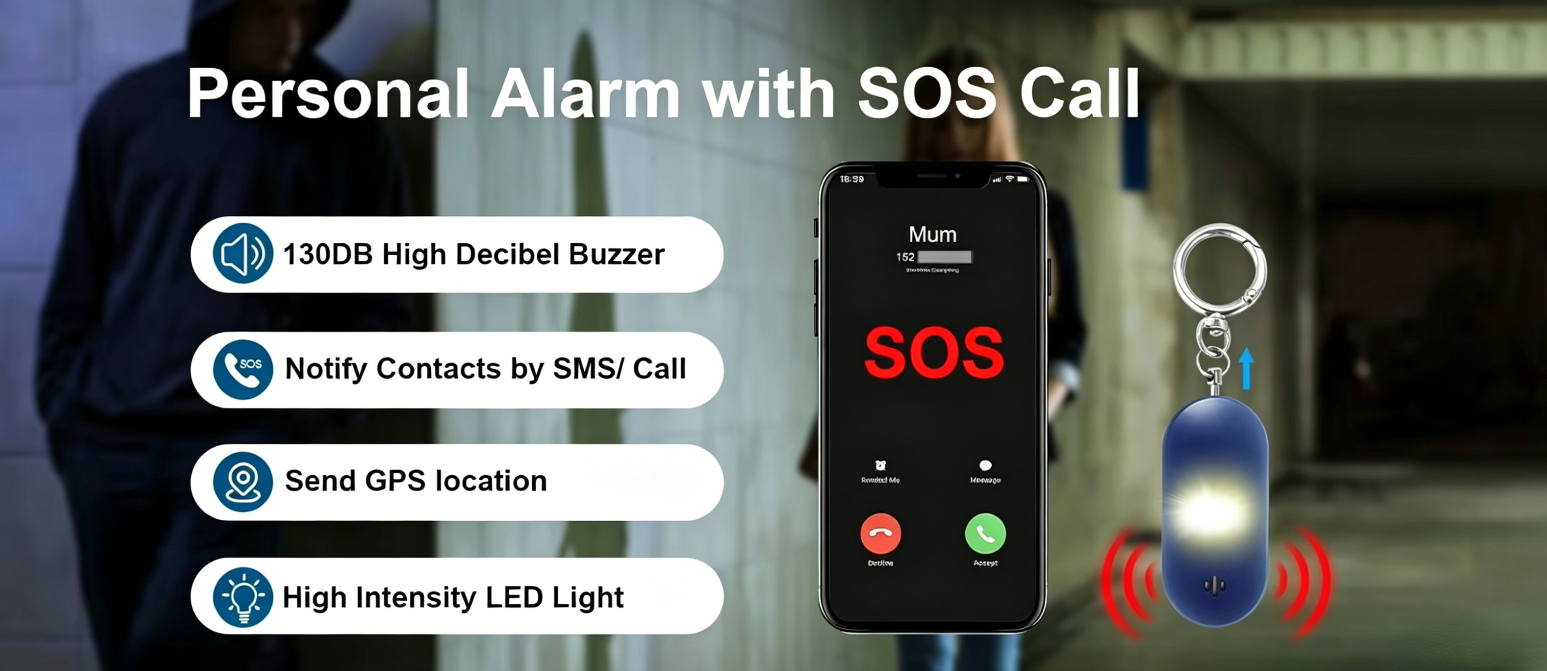 New 130dB Rechargeable Personal Alarm with GPS Tracking Emergency Call & SMS Alert Self Defense Safety Device for Women supplier