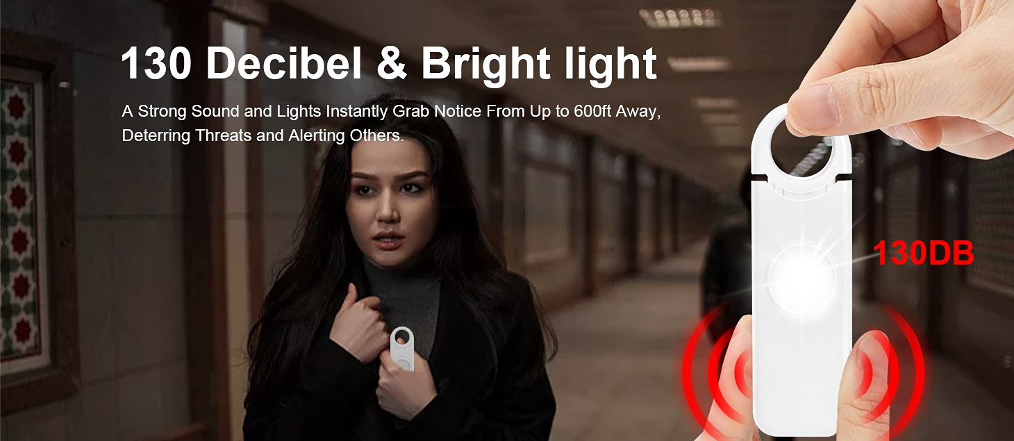 130dB SOS Call and GPS Location SMS Personal Safety Alarm with Strobe Light Rechargeable Self Defense Keychain for Women details