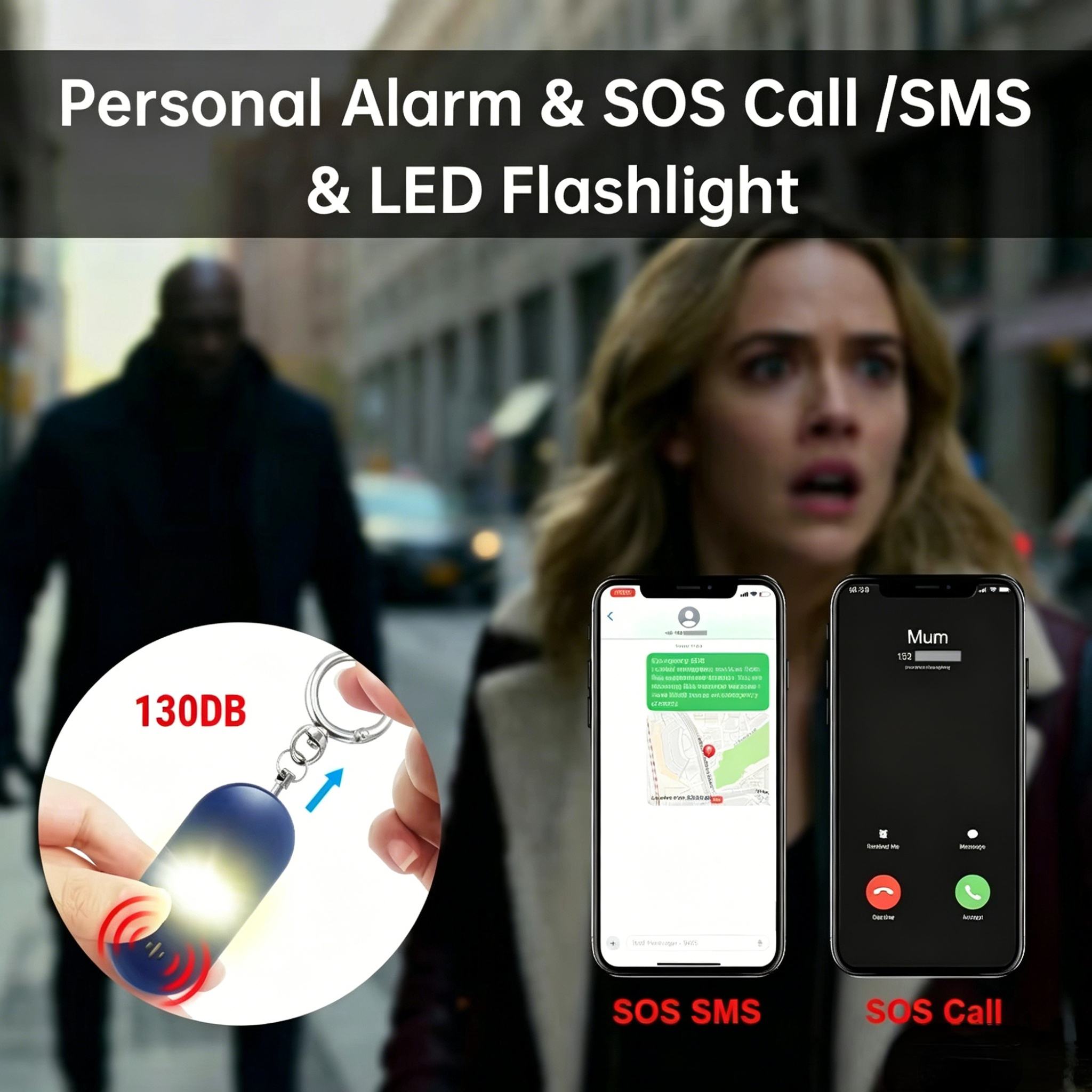 130DB Personal Safety Alarm SOS Emergency Portable Rechargeable Self Defense Device with GPS SMS Alert for Women Elderly details