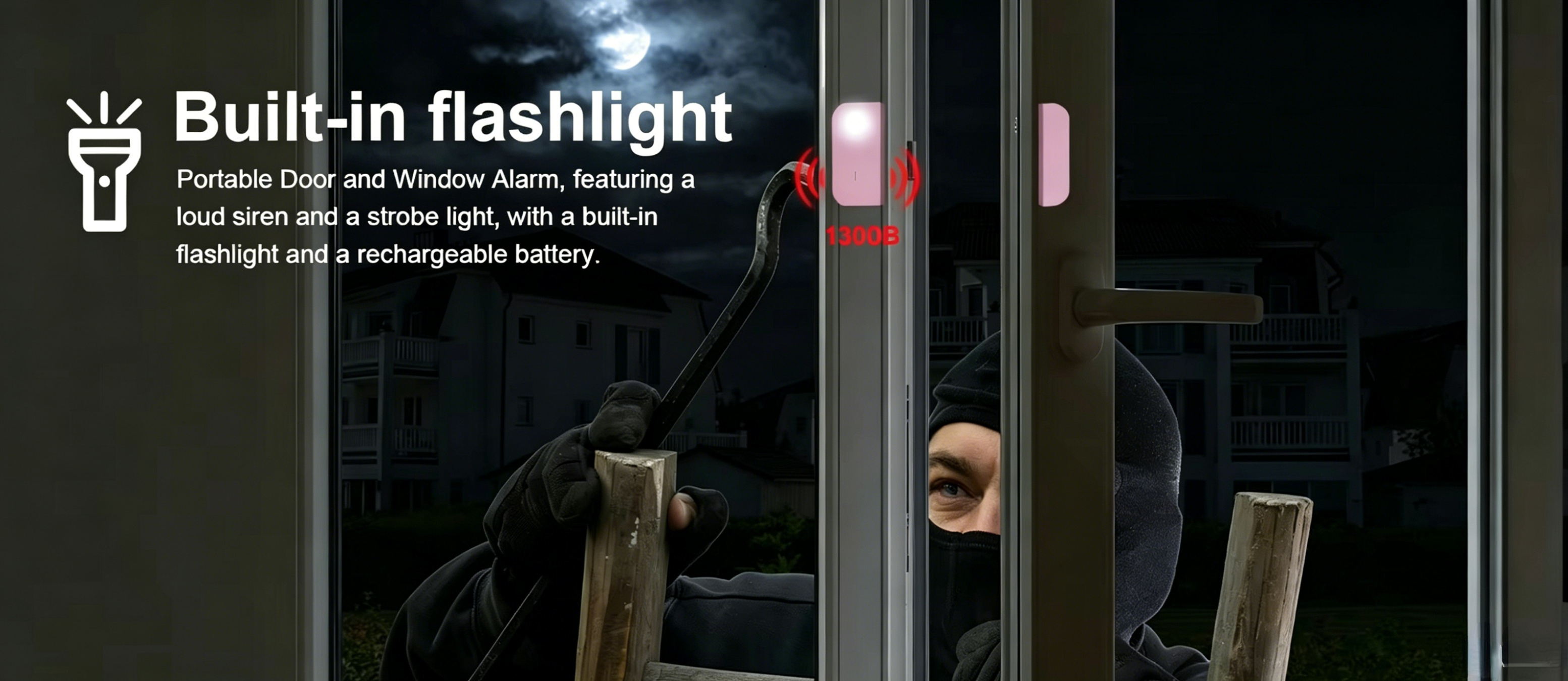 Rechargeable Door Window Alarm with Doorbell Mode, 30Lum LED Flashlight, 130mAh Battery for Home Security manufacture