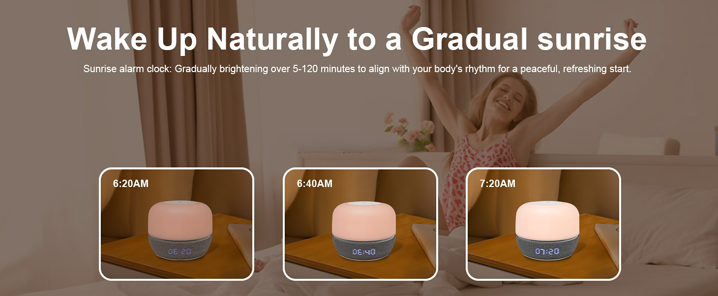 Wifi Baby Sound Machine Night Light Sleep Trainer Routine Builder Time-to-Rise Alarm Clock White Noise Soother for Kids Bedroom supplier