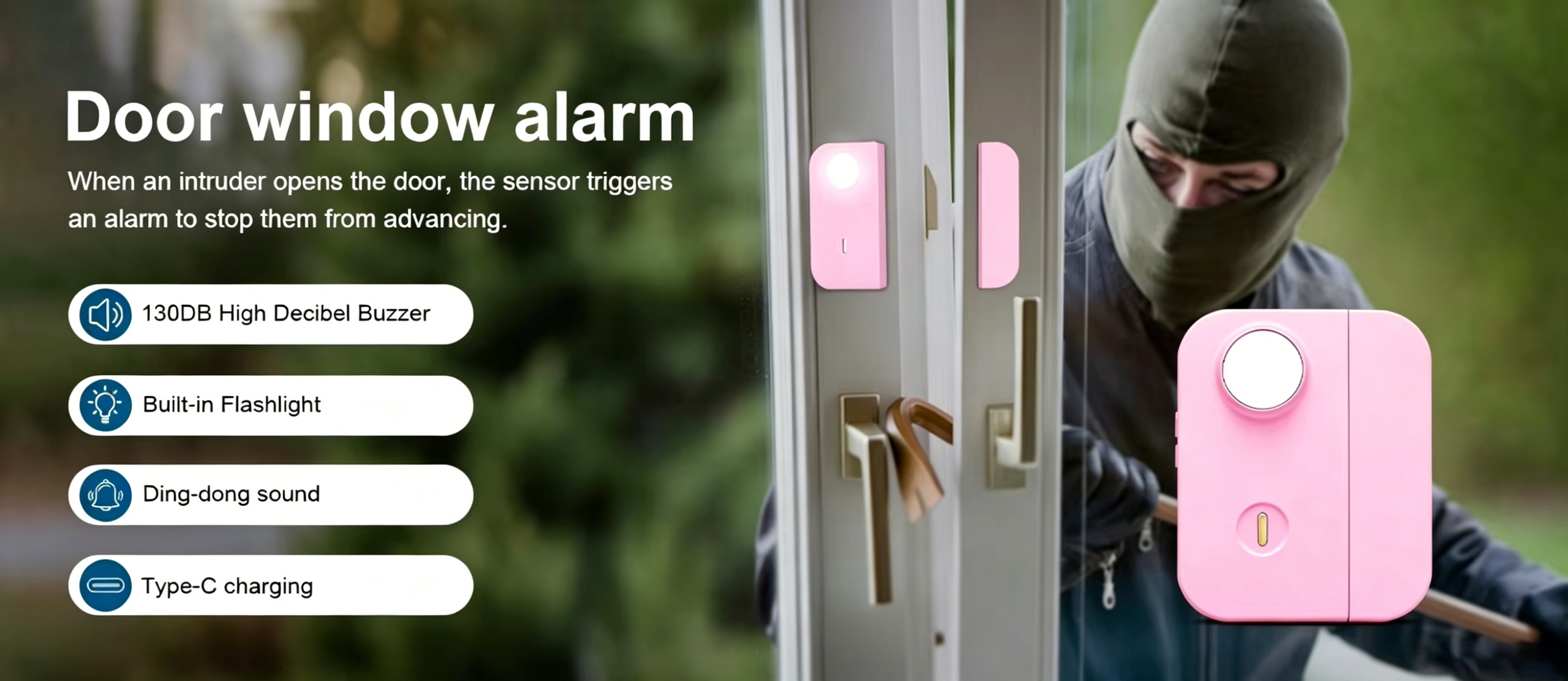 Rechargeable Door Window Alarm with Doorbell Mode, 30Lum LED Flashlight, 130mAh Battery for Home Security supplier