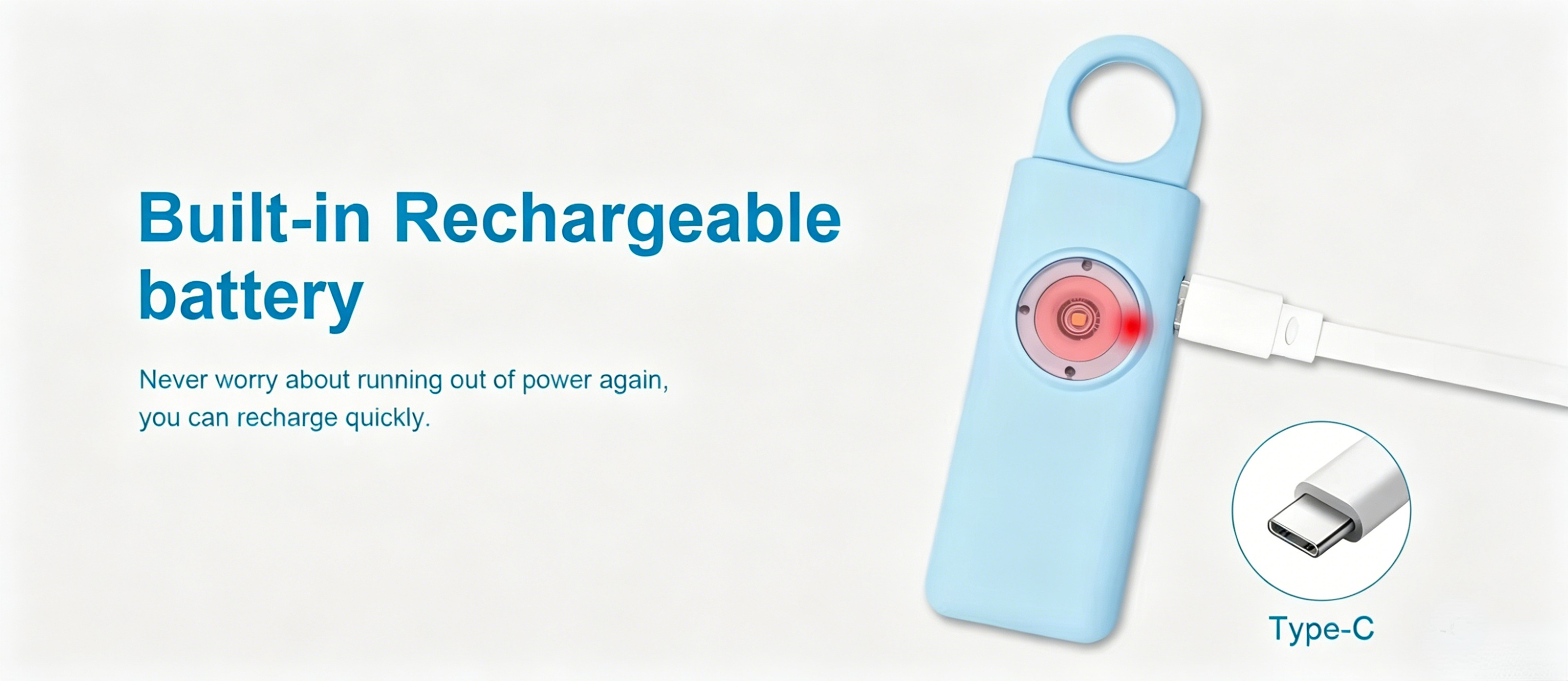 OEM ODM Rechargeable Personal Safety Alarm Keychain with LED Flashlight 130dB Self Defense Device Alarm for Women Kids Elderly details