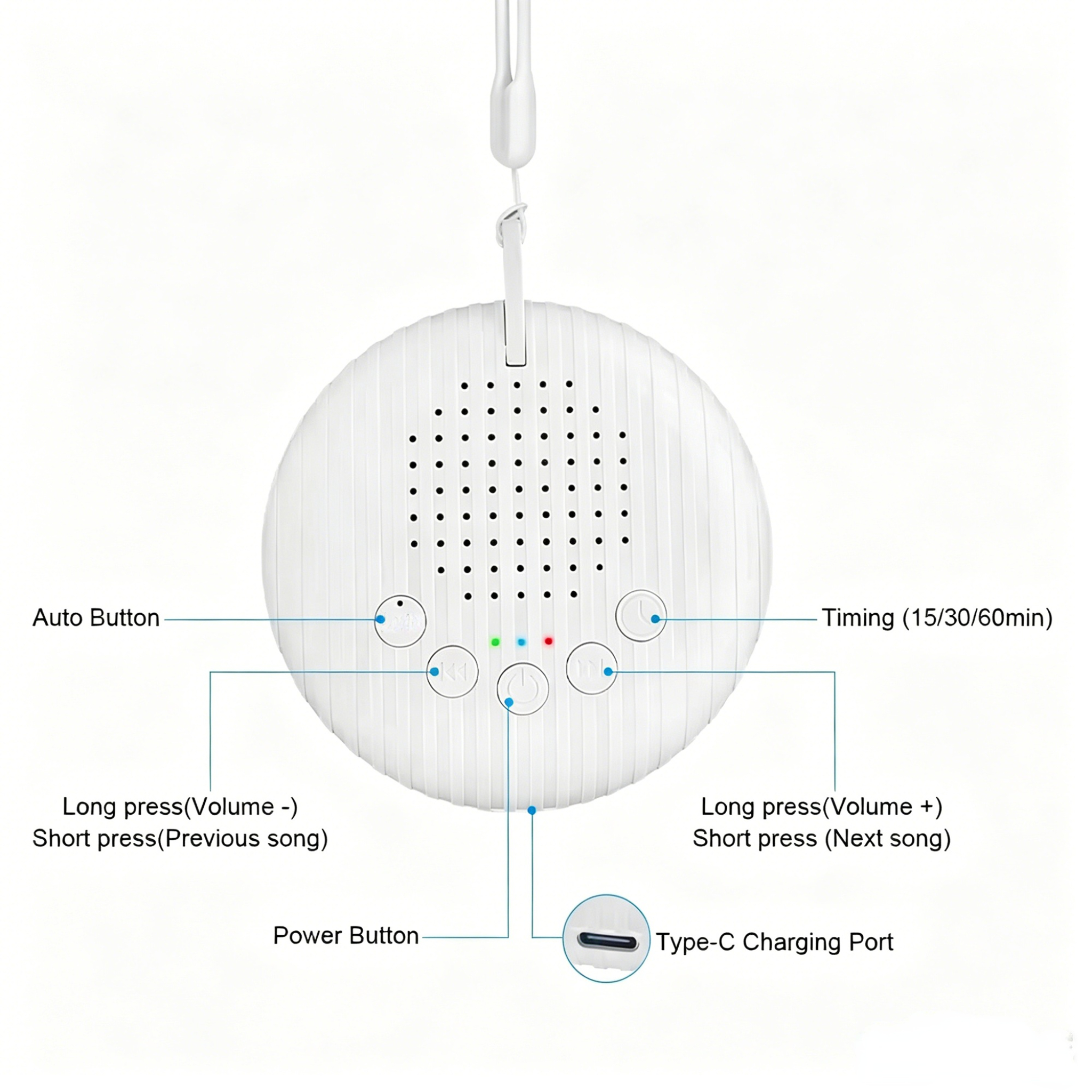 Customized Portable Baby Soothing Sounds Night Light USB Charging Sleep Aid Timer Device with White Noise Music 10 Speakers details