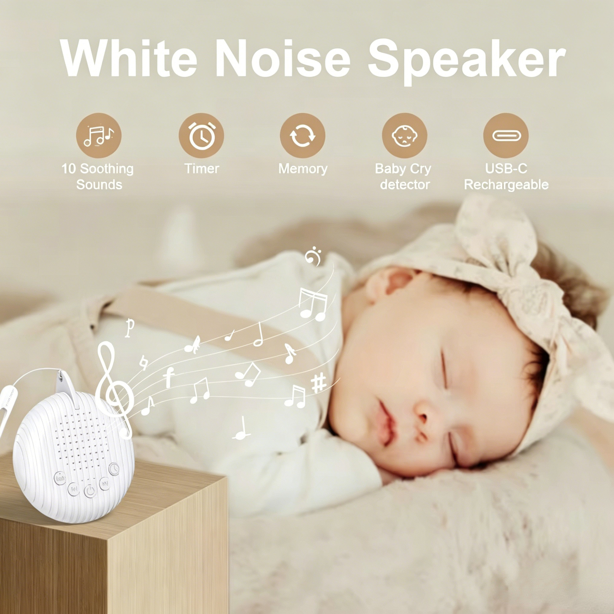 Customized Portable Baby Soothing Sounds Night Light USB Charging Sleep Aid Timer Device with White Noise Music 10 Speakers supplier