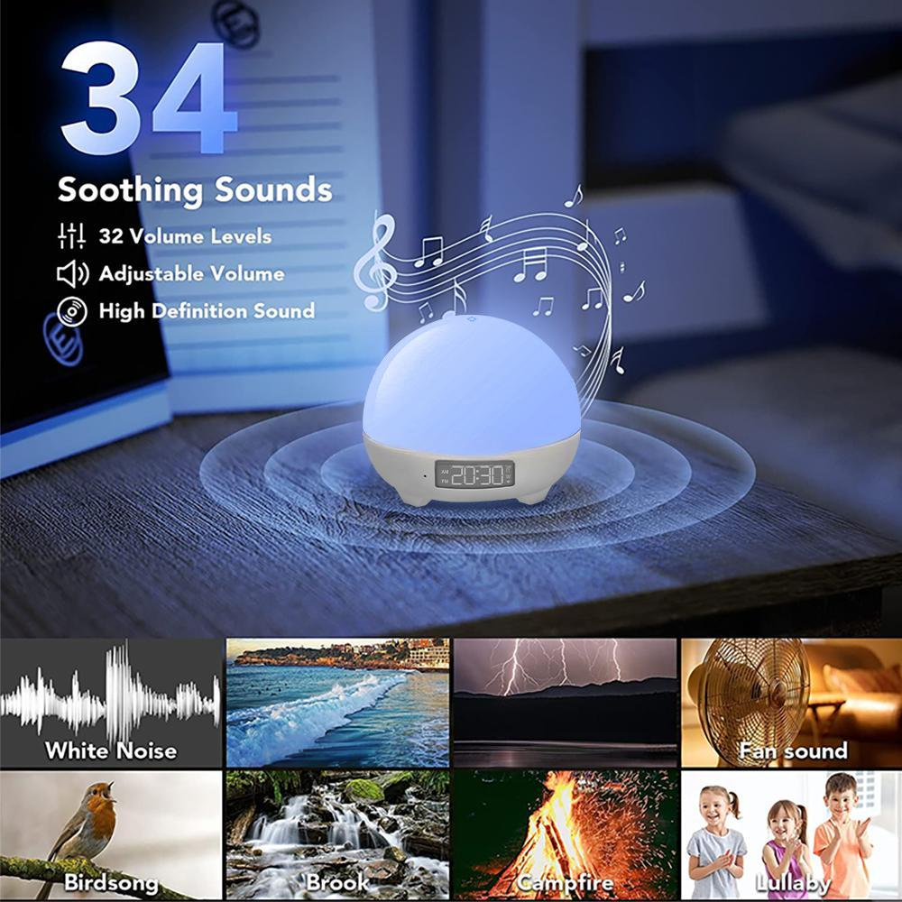 Tuya Wireless Smart Sound Machine White Noise Sound Machine with Baby Cry Sensor Detection Time Alarm Display Smart Light factory